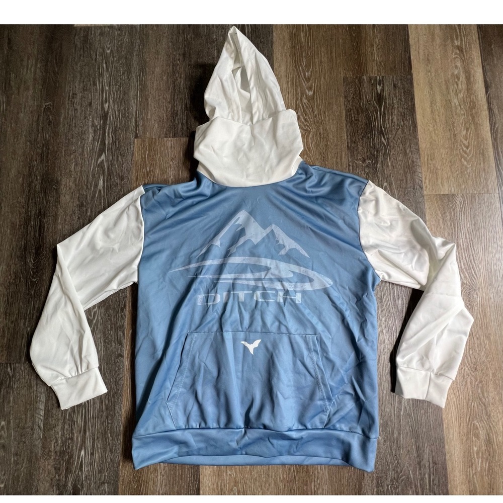 Graphic Hoodie Mens Medium Blue White Mountain Logo Performance Pullover